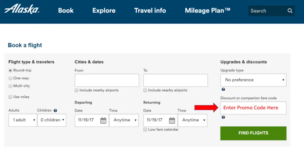 here is where you enter the alaska airlines promo code